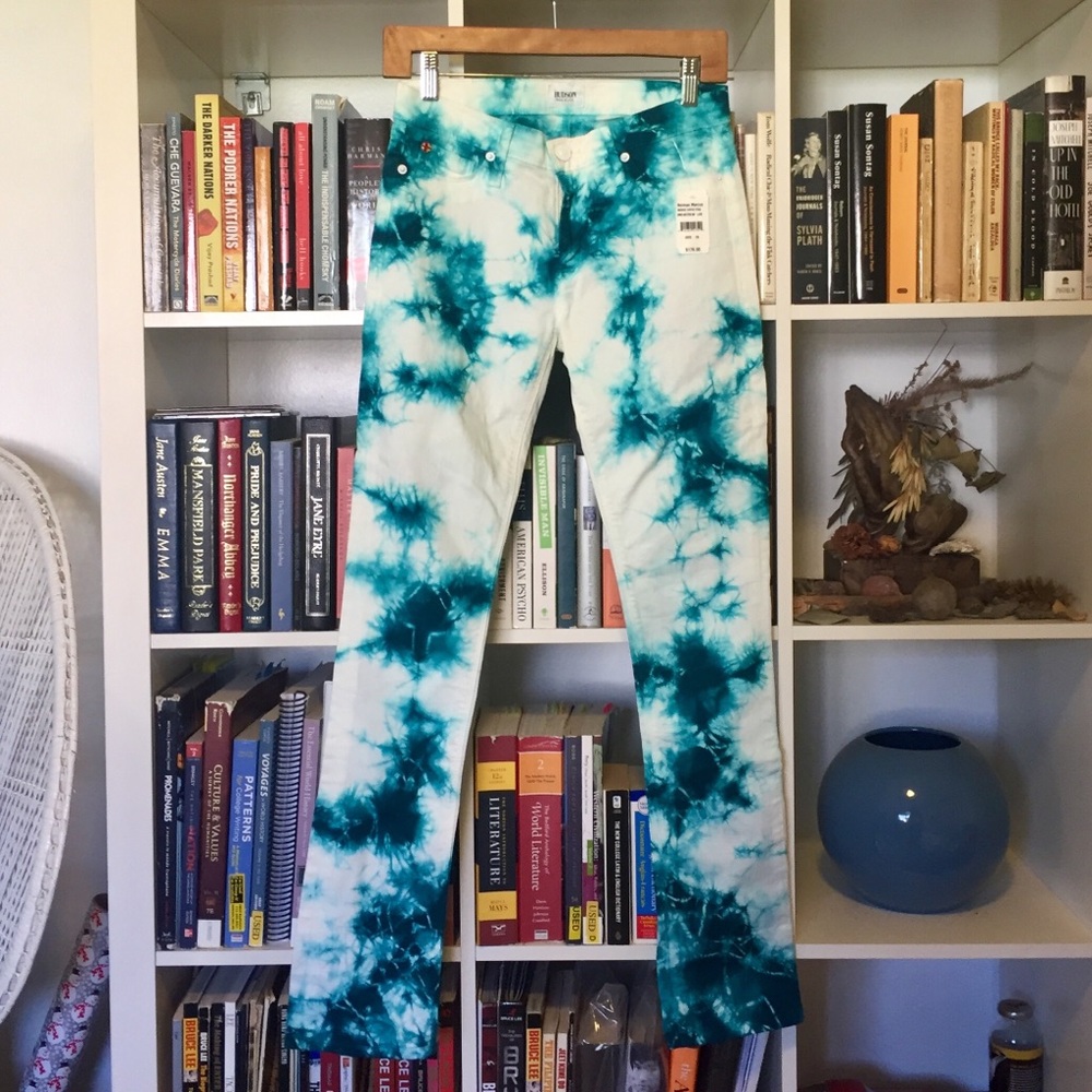 Hudson Jeans Teal & White Tie-Dye Skinny Jeans